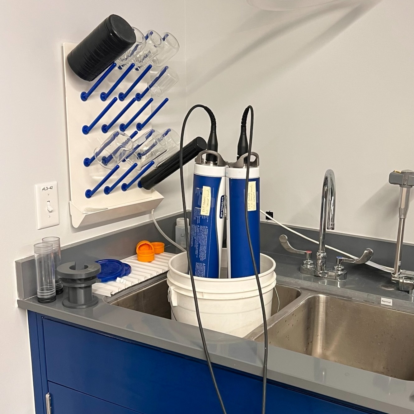 water quality sondes being calibrated
