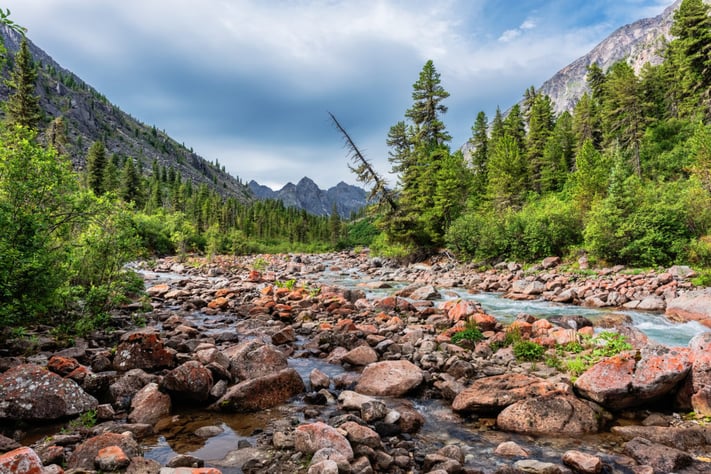 stream flowing through mountain